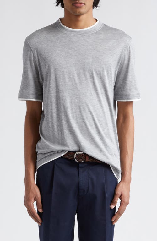 Brunello Cucinelli Tipped Silk & Cotton T-shirt In Gray
