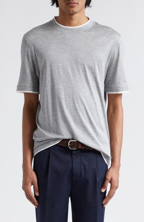 Shop Brunello Cucinelli Tipped Silk & Cotton T-shirt In Cnz17 Grigio/off White