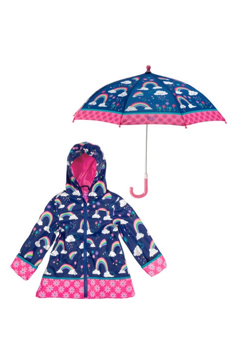 Print Raincoat & Umbrella Set (Toddler Girl & Little Girl)