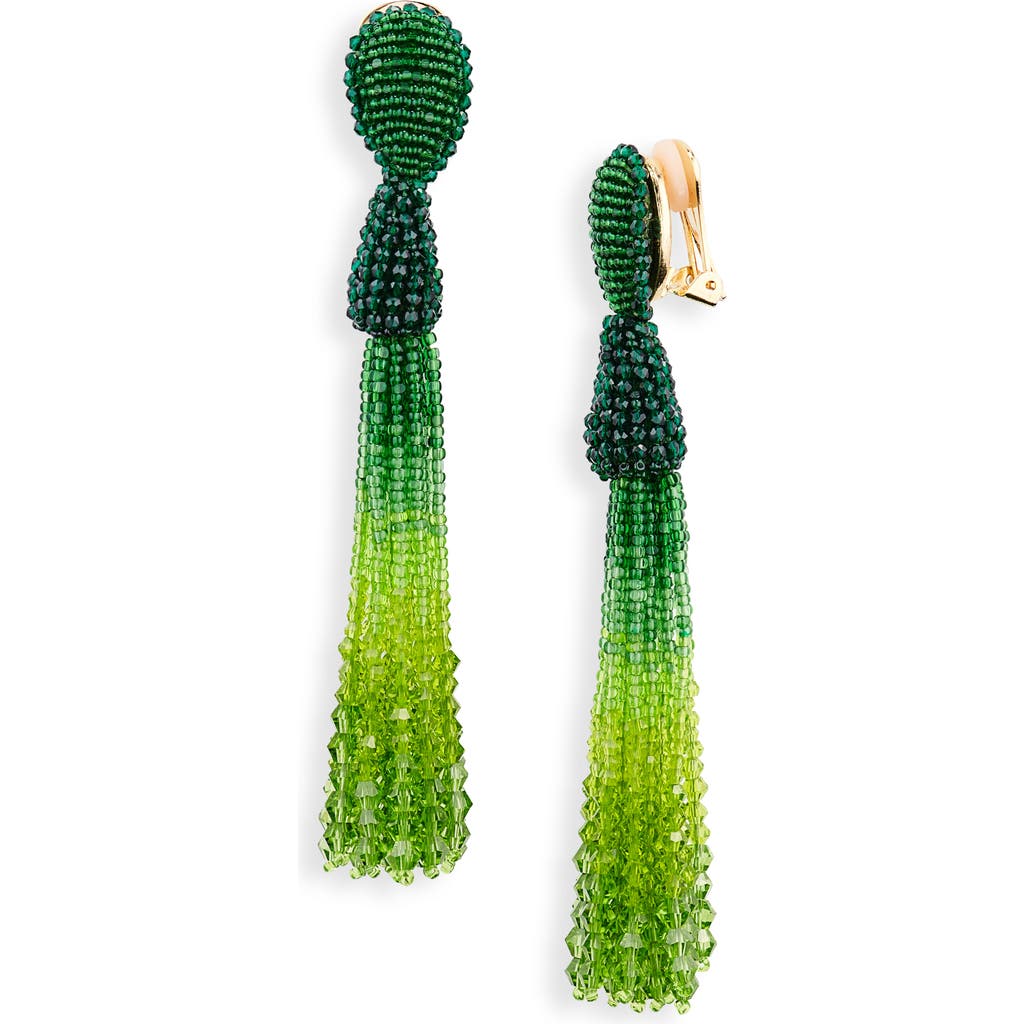 Oscar De La Renta Dégradé Beaded Tassel Clip-on Earrings In Green