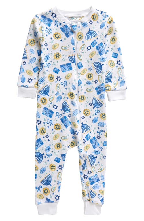 SAMMY + NAT Holiday Print Fitted One-Piece Cotton Pajamas in Hannukah