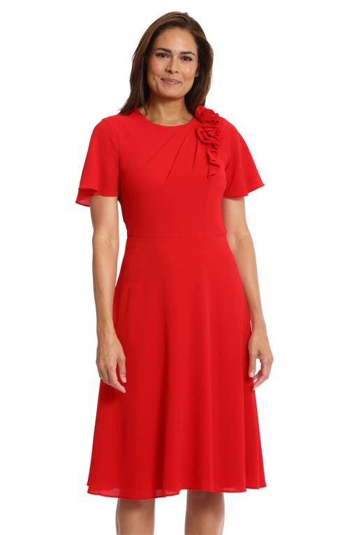Shop London Times Rosette Flutter Sleeve Dress In Cherry