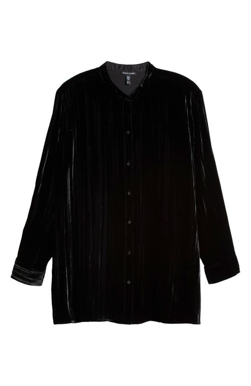 Shop Eileen Fisher Crushed Velvet Band Collar Button-up Shirt In Black