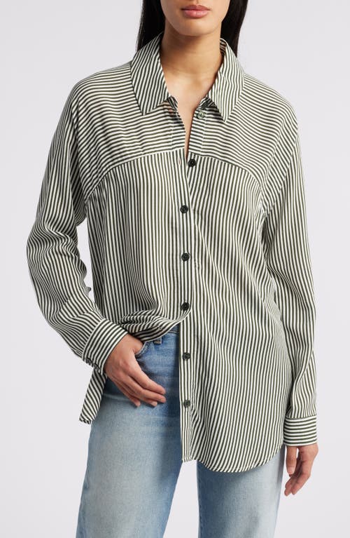 Shop Bobeau Stripe Button-up Tunic In Ivory/olive Stripe