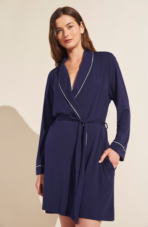 Shop Eberjey Gisele Classic Robe In Navy/ivory