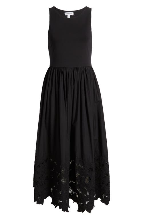 Embroidered Sleeveless Mixed Media Dress in Black