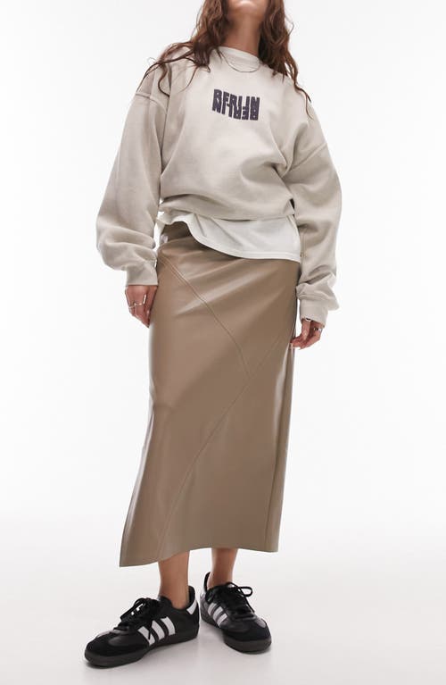Topshop Paneled Faux Leather Midi Skirt Stone at Nordstrom, Us