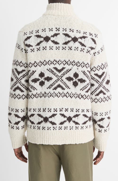 Shop Vince Fair Isle Wool Blend Zip Cardigan In Bark Combo