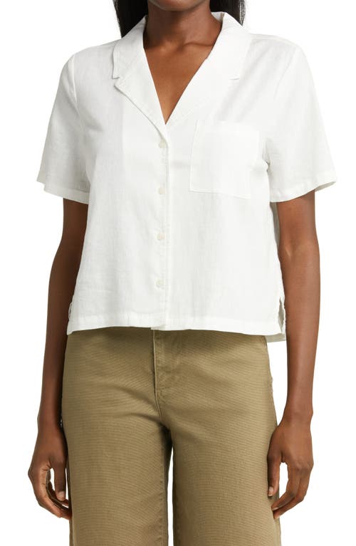 Marine Layer Lucy Resort Short Sleeve Hemp Blend Button-Up Camp Shirt in White