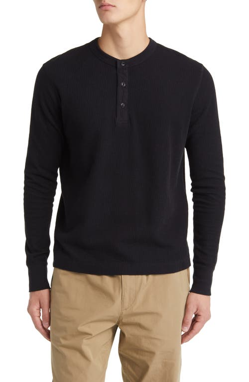 Cotton Double Knit Henley in Black