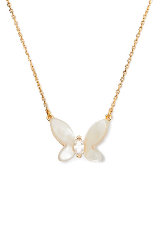 Shop Kate Spade Butterfly Pendant Necklace In Gold/ Mop