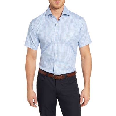 Peter Millar Richards Regular Fit Plaid Short Sleeve Button-Up Shirt, Blue