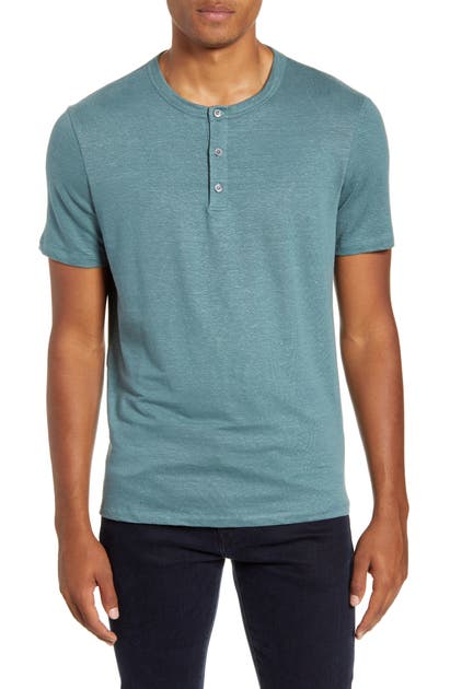 Theory Essential Regular Fit Stretch Linen Henley In Aloe