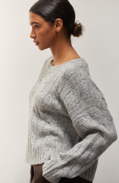 Crescent Cable Crewneck Sweater In Heather Grey