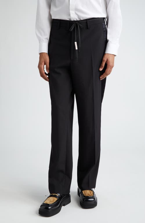 Marni Satin Track Stripe Tropical Wool Straight Leg Trousers Black at Nordstrom, Us