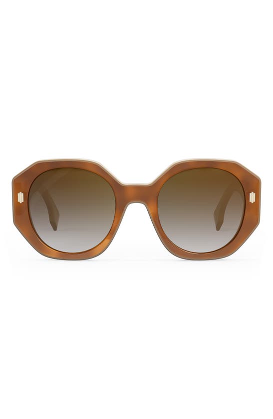 Fendi Bold 54mm Geometric Sunglasses In Blonde Havana / Gradient Brown
