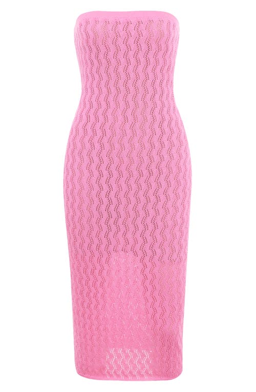Mistress Rocks Strapless Pointelle Body-con Midi Dress In Candy Floss