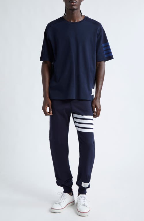 Shop Thom Browne 4-bar Milano Cotton T-shirt In Navy