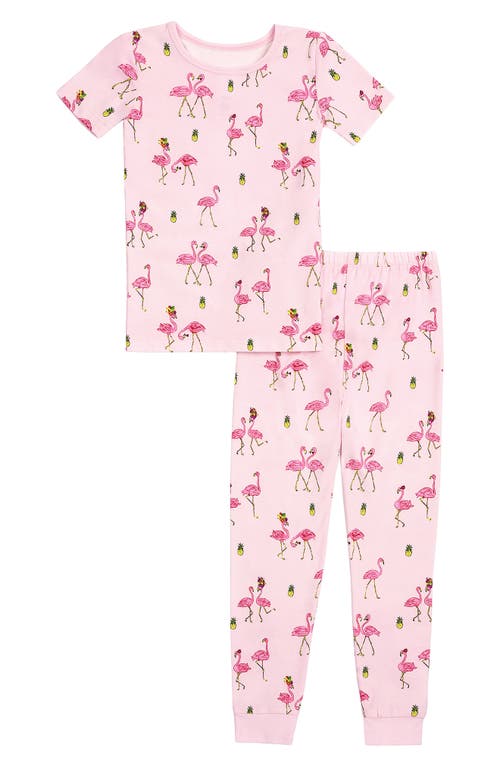BedHead Pajamas Kids' Organic Cotton Blend Fitted Two-Piece Pajamas in Flamingo Cha-Cha