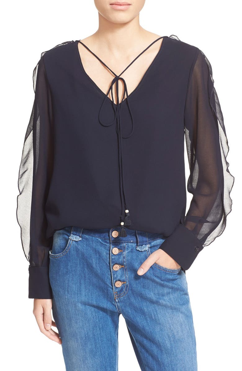 See by Chloé Georgette Ruffle Long Sleeve Blouse | Nordstrom