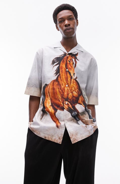 Horse Print Button-Up Shirt