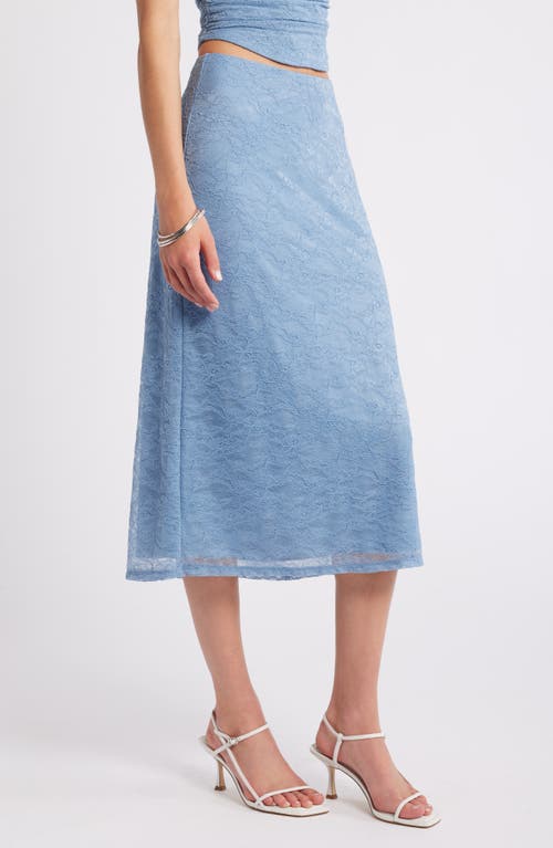 Shop Open Edit Floral Lace Midi Skirt In Blue Chambray