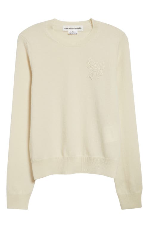 Shop Comme Des Garcons Girl Comme Des Garçons Girl Beaded Bow Wool Jersey Crewneck Sweater In Off-white