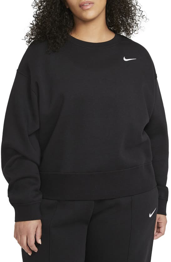 Nike Sportswear Fleece Crewneck Sweatshirt In Black/ White