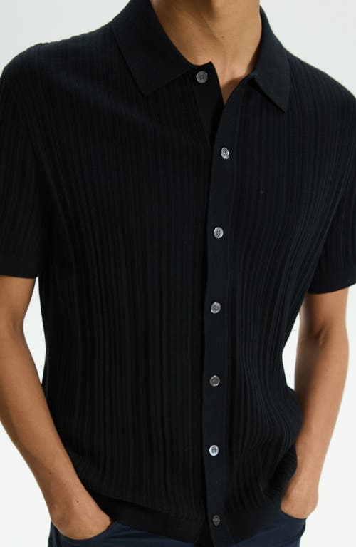 Shop Theory Cairn Rib Short Sleeve Button-up Knit Shirt In Black