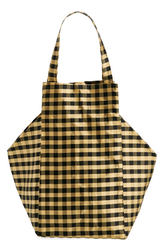 Shop Coming Of Age Xl Everyday Gingham Silk Taffeta Tote In Gingham Black Gold
