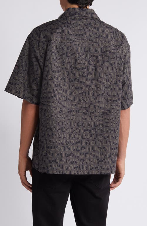 Shop Hugo Egeeno Oversize Camo Logo Camp Shirt In Black