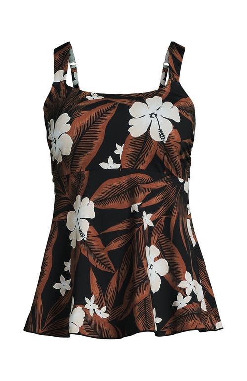 Shop Lands' End Flutter Scoop Neck Tankini Top In Black Floral Palm