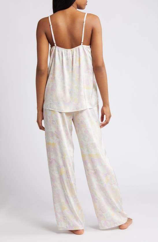 Shop Open Edit Tie Front Satin Pajamas In Ivory Egret Sky Floral