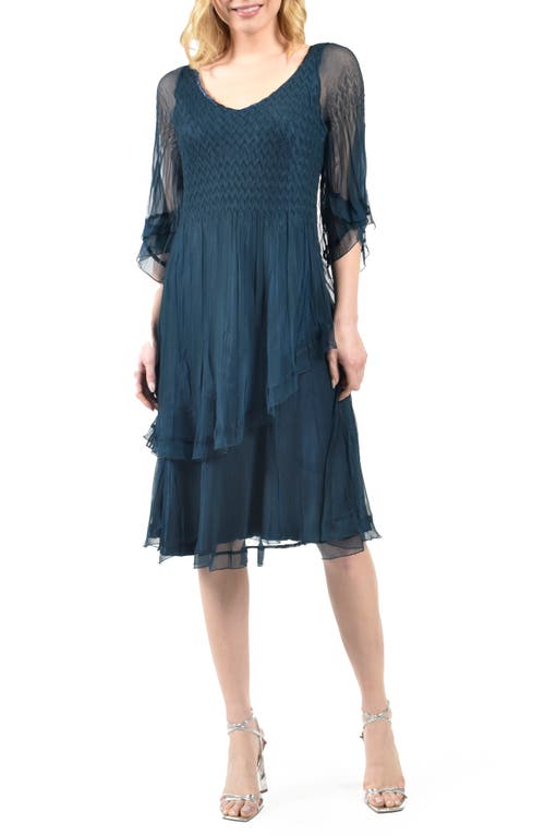 Tiered Chiffon Cocktail Dress in Moroccan Blue