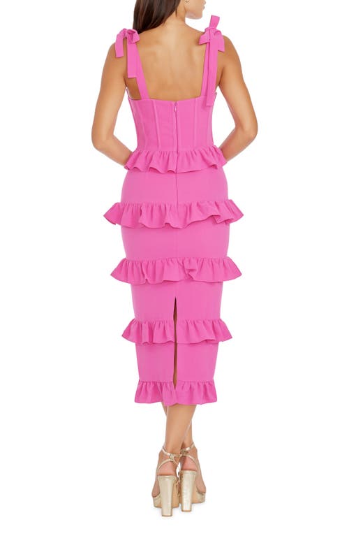 Shop Dress The Population Tati Tiered Ruffle Cocktail Midi Dress In Bright Fuchsia