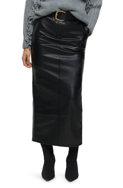 L'AGENCE - Milann Faux Leather Button Midi Skirt in Black