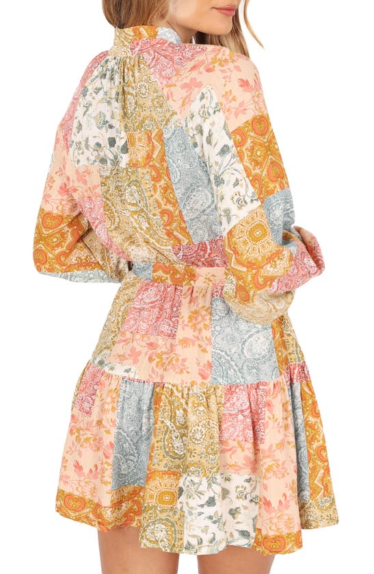 Petal And Pup Petal & Pup Silante Patchwork Print Belted Long Sleeve Shirtdress In Multi