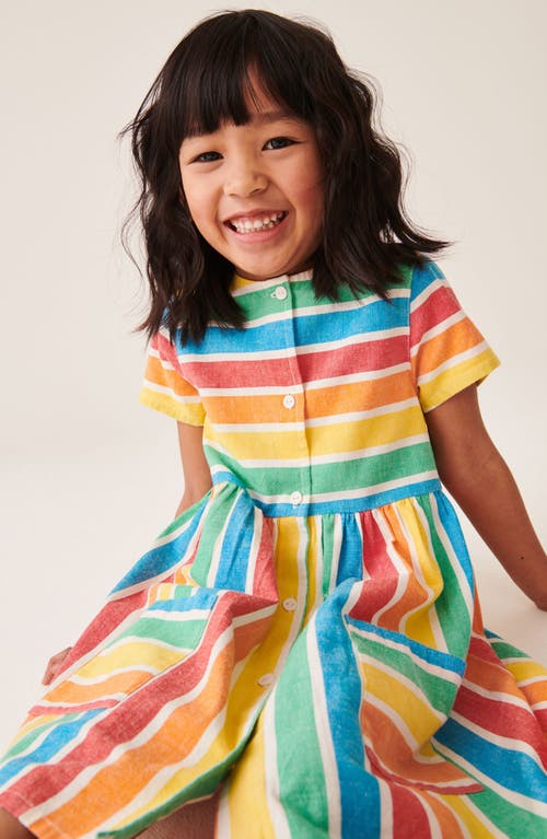 Shop Little Bird Kids' Rainbow Stripe Cotton & Linen Shirtdress In Multi Stripe