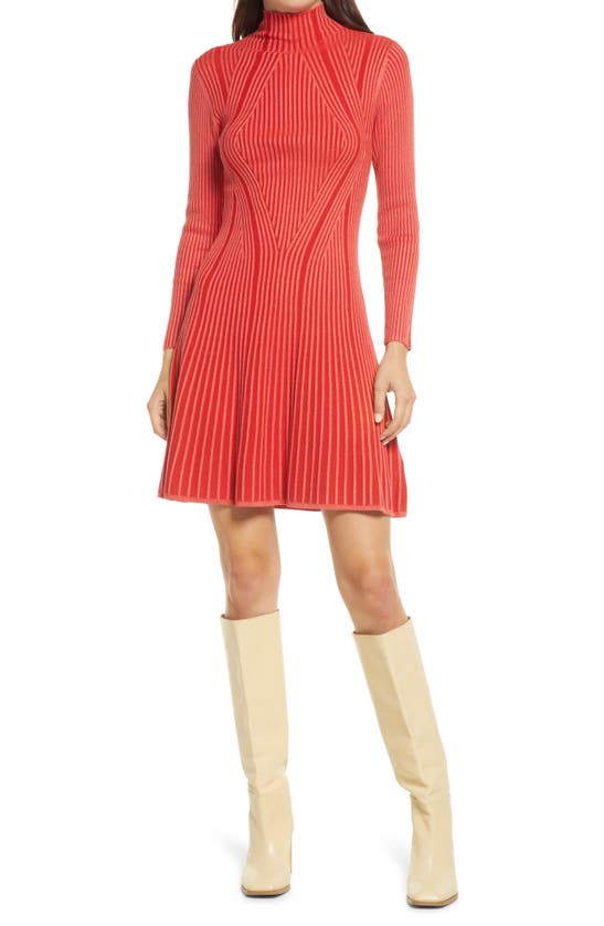 French Connection Mari Rib Knit Long Sleeve Minidress In Emberglow