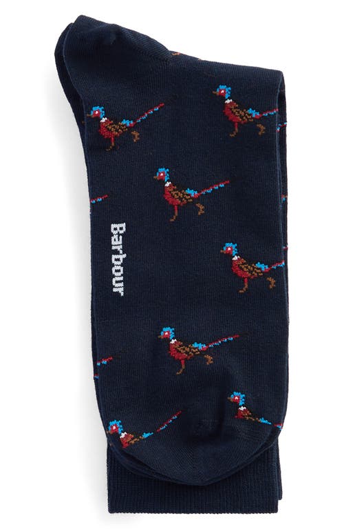 Shop Barbour Mavin Pheasant Cotton Blend Crew Socks In Navy/pheasant