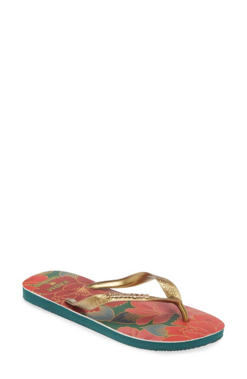 Shop Havaianas X Farm Rio Parrot Floral Flip Flop In Pantanal Green/red