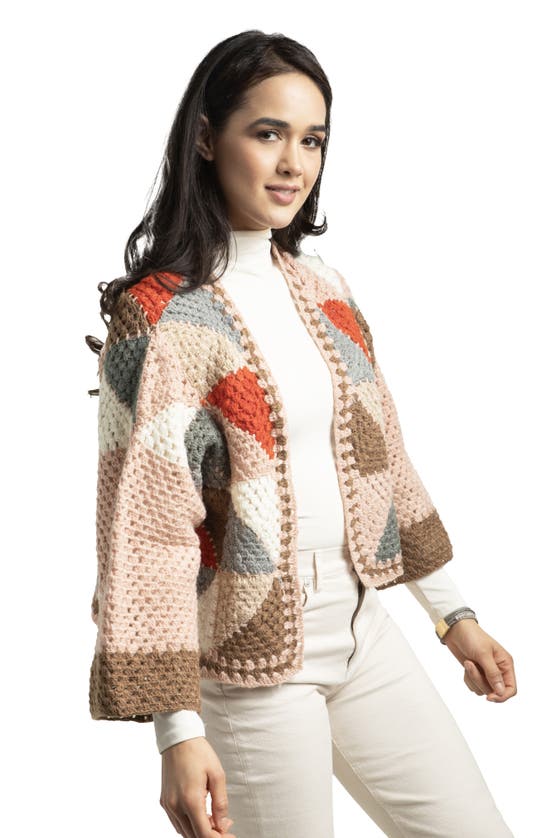 Saachi Geometric Crochet Short Jacket In Taupe