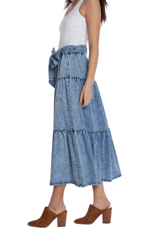 Shop Wash Lab Denim Tiered Tie Belt Denim Maxi Skirt In Clear Blue