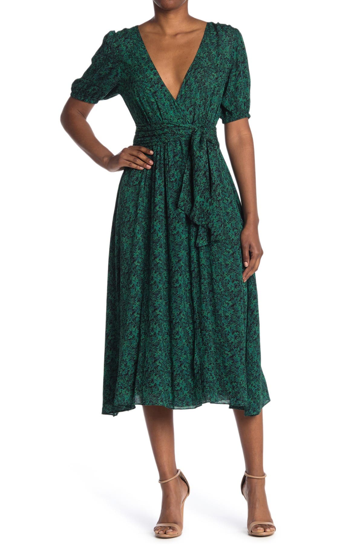 short sleeve wrap dress midi