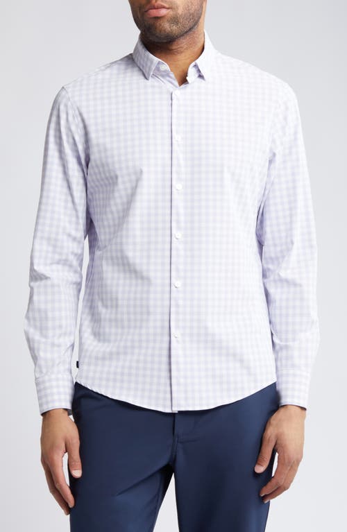 Leeward No-Tuck Check Knit Button-Up Shirt in Light Pastel Purple