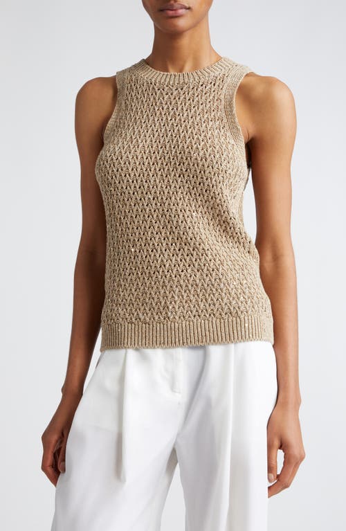 Eleventy Sequin Open Stitch Sweater Tank Sand at Nordstrom,