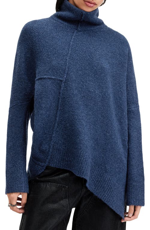 Shop Allsaints Lock Roll Neck Asymmetric Sweater In Midnight Blue