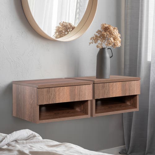 Jonathan Y Ettore Mid-century Modern Floating Wall Mounted Nightstand With Soft-close Drawer And Cab In Dark Brown
