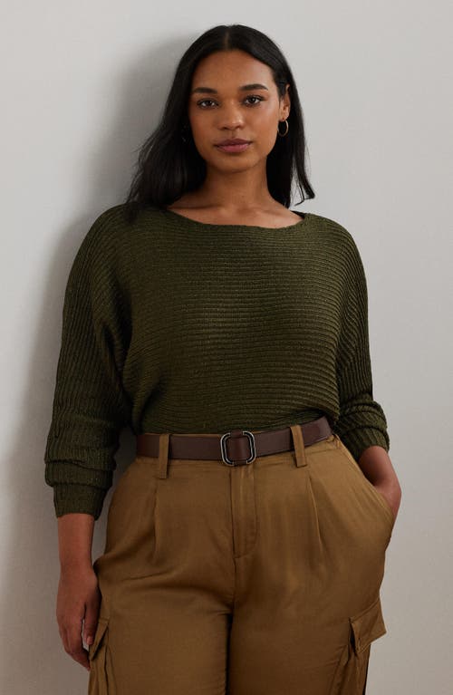 Shop Lauren Ralph Lauren Metallic Rib Sweater In Botanic Green