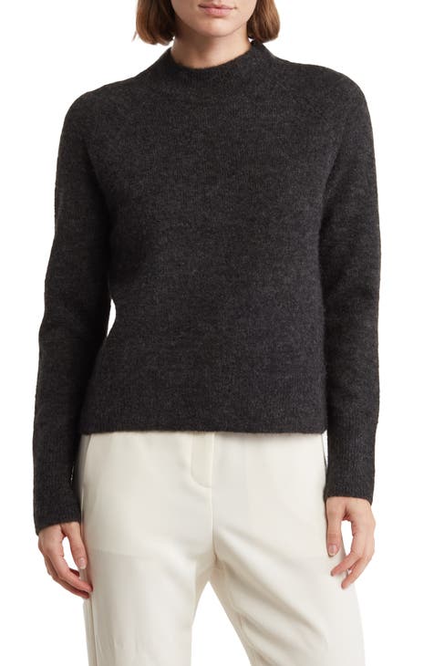 Vince womens Mock Neck Wool & Cashmere-Blend Sweater, L, Grey